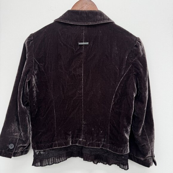 DKNY Jeans Brown Velvet Blazer Lace Trim Womens Y2K Whimsigoth Feminine - S - Picture 6 of 6